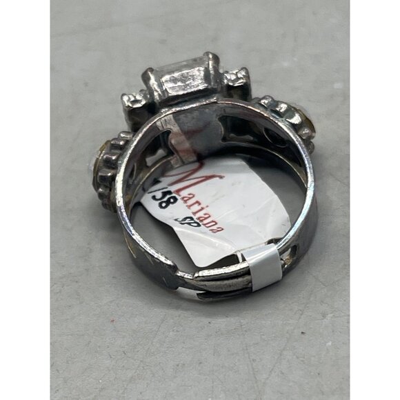 Mariana ring clear iridescence circle crystals handmade statement os READ NEW - Picture 2 of 5